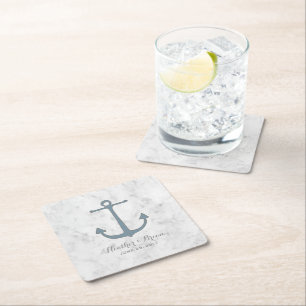 Dessous-de-verre Carré En Papier Mariage d'Ancres Blue Rustic