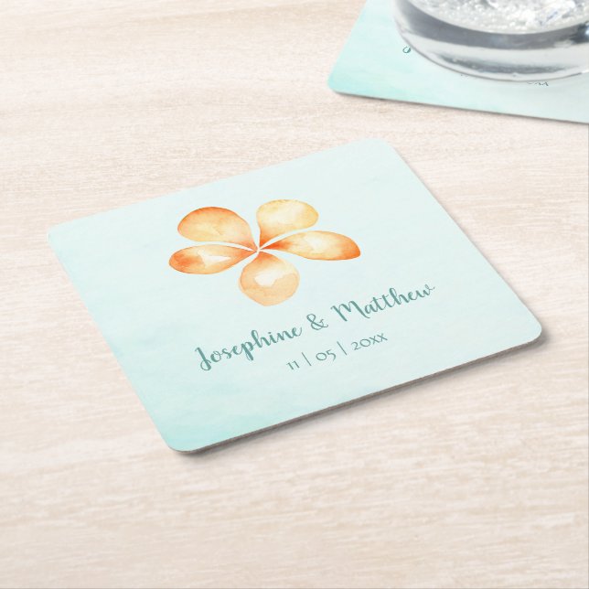 Dessous-de-verre Carré En Papier Mariage d'aquarelle Island Plumeria (Incliné)