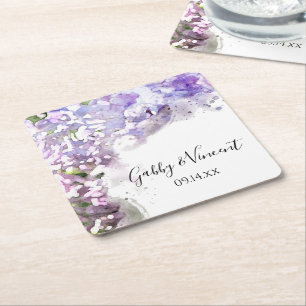 Dessous-de-verre Carré En Papier Mariage d'aquarelle violet Lilac Fleurs