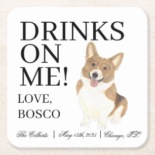 Dessous-de-verre Carré En Papier Mariage de Chien de Corgi rouge et blanc