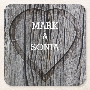 Dessous-de-verre Carré En Papier Mariage de coeur sculpté en bois