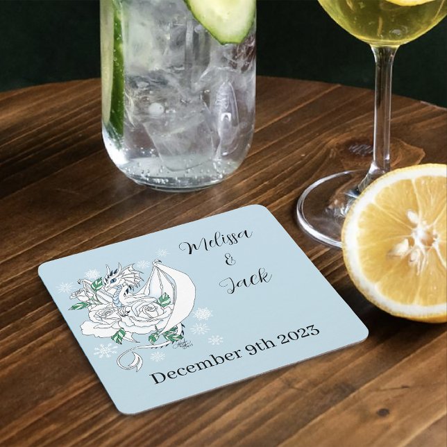Dessous-de-verre Carré En Papier Mariage de dragon d'hiver blanc (Créateur téléchargé)