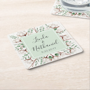 Dessous-de-verre Carré En Papier Mariage de ferme rustique Southern Cotton & Wood C