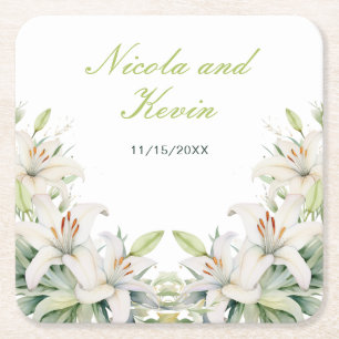 Dessous-de-verre Carré En Papier Mariage de fleurs blanches