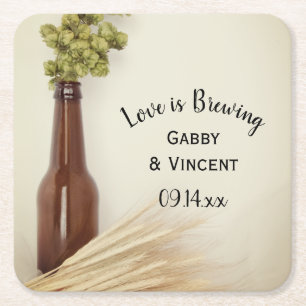 Dessous-de-verre Carré En Papier Mariage de la brasserie de houblon séché et de blé