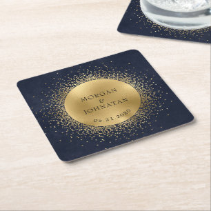 Dessous-de-verre Carré En Papier Mariage de la lune d'or de minuit céleste