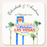Dessous-de-verre Carré En Papier Mariage de Las Vegas<br><div class="desc">dessous de verre mariage personnalisé avec le célèbre signe Las Vegas.  Ajoutez les noms et la date du couple.</div>