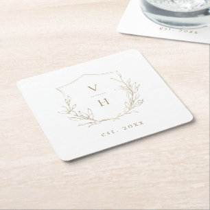 Dessous-de-verre Carré En Papier Mariage de monogramme d'écusson botanique simple e