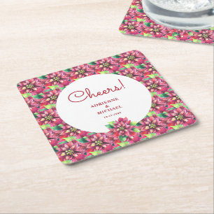 Dessous-de-verre Carré En Papier Mariage de Noël au poinsettia rouge
