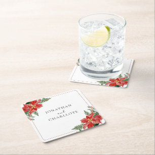 Dessous-de-verre Carré En Papier Mariage de Noël rustique d'hiver Poinsettia Rouge