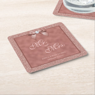 Dessous-de-verre Carré En Papier Mariage de Parties scintillant rose Gold et élégan