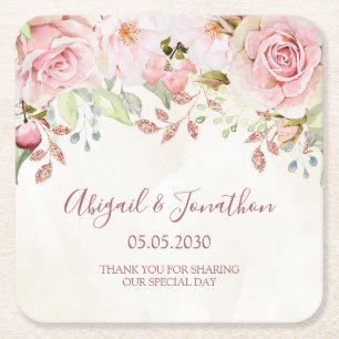Dessous-de-verre Carré En Papier Mariage de printemps floral rose vintage