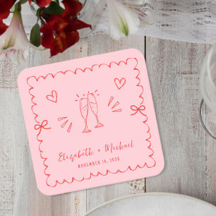 Dessous-de-verre Carré En Papier Mariage de trame rose rouge vif tendance