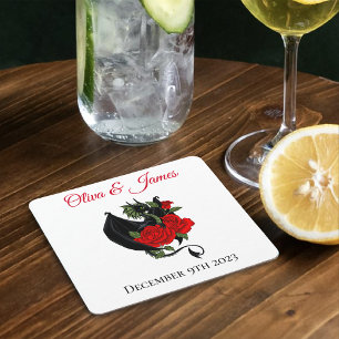 Dessous-de-verre Carré En Papier Mariage d'Imaginaire Black Dragon Red Roses
