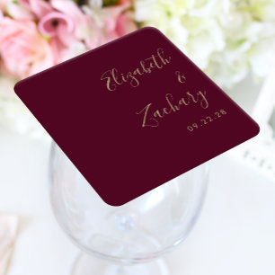 Dessous-de-verre Carré En Papier Mariage d'or Burgundy