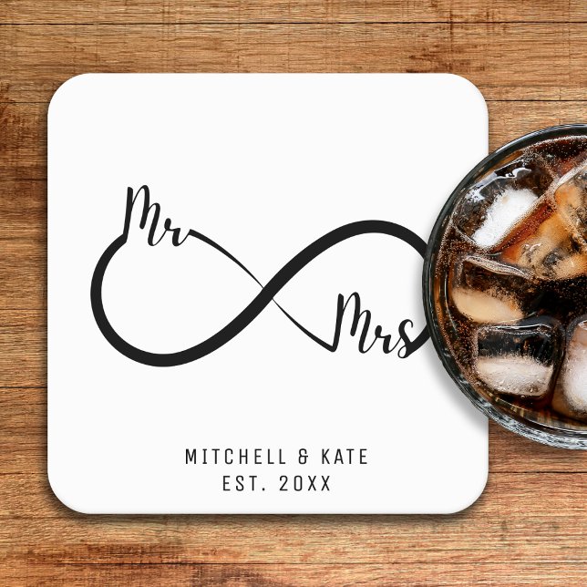 Dessous-de-verre Carré En Papier Mariage du symbole M & Mme Infinity (Mr & Mrs Infinity Symbol Wedding Square Paper Coaster
)