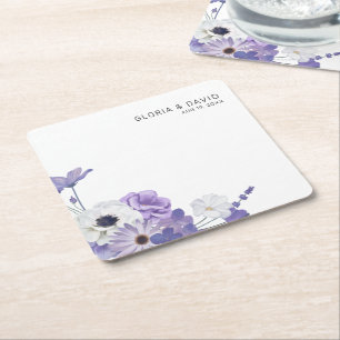 Dessous-de-verre Carré En Papier Mariage élégant à la florale violette