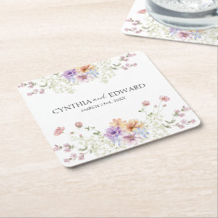 Dessous-de-verre Carré En Papier Mariage Élégant de Fleurs Sauvages de Prairie Esti