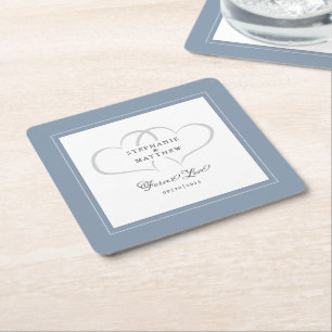 Dessous-de-verre Carré En Papier Mariage élégant Dusty Coeurs Bleus pour toujours l