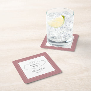 Dessous-de-verre Carré En Papier Mariage élégant Dusty Coeurs Roses pour toujours l