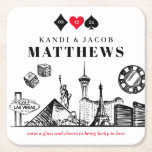 Dessous-de-verre Carré En Papier Mariage élégant et amusant à Las Vegas<br><div class="desc">Célébrez votre jour spécial avec ces dessous de verre en papier pour mariage à Las Vegas ! Avec une illustration de l'iconique Las Vegas Strip, ce dessous de verre est sûr d'impressionner vos invités. Le design élégant rendra votre journée de mariage encore plus spéciale. Les dessous de verre en papier...</div>