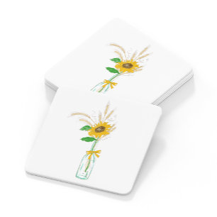 Dessous-de-verre Carré En Papier Mariage Élégant Fleurs de Pays Jaunes Tournesols