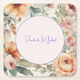 Dessous-de-verre Carré En Papier Mariage Élégant minimaliste classique floral