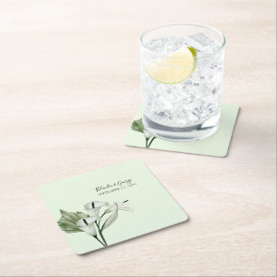 Dessous-de-verre Carré En Papier Mariage Élégant Moderne aux Calla Lilies Blancs