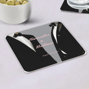 Dessous-de-verre Carré En Papier Mariage Élégant Moderne d'Hommes Gays Smoking Gris