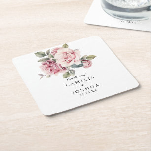 Dessous-de-verre Carré En Papier Mariage Élégant Romantique Moderne Chic Rose Rose