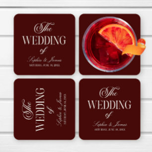 Dessous-de-verre Carré En Papier Mariage Élégant Vintage Ivoire Bourgogne Foncé