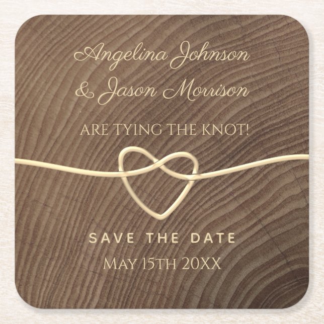Dessous-de-verre Carré En Papier Mariage en Bois Save The Date (Devant)