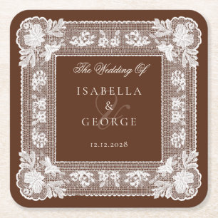 Dessous-de-verre Carré En Papier Mariage en dentelle vintage Bwon Old Money