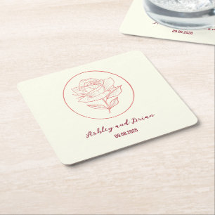 Dessous-de-verre Carré En Papier Mariage Fleur de Rosier Classique du Jardin de Fam