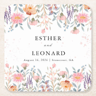 Dessous-de-verre Carré En Papier Mariage Fleur sauvage de printemps coloré