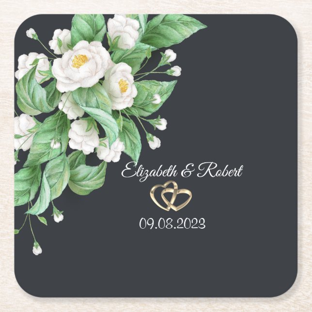Dessous-de-verre Carré En Papier Mariage Fleurs Blanches (Devant)