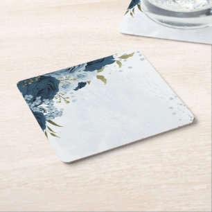 Dessous-de-verre Carré En Papier mariage fleurs bleu marine bleu clair