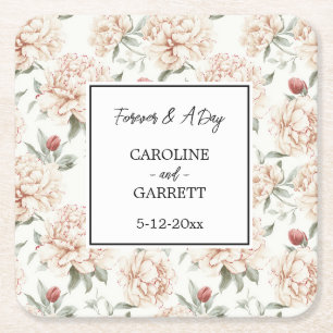 Dessous-de-verre Carré En Papier Mariage Fleurs Crème Rouge Romantique Jolies