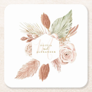 Dessous-de-verre Carré En Papier Mariage Fleurs Séchées Tropicales Pampas Bohème
