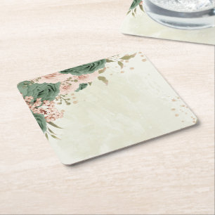Dessous-de-verre Carré En Papier mariage fleurs vert sauge