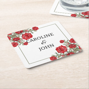Dessous-de-verre Carré En Papier Mariage floral aquarelle Rose rouge