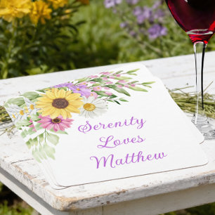 Dessous-de-verre Carré En Papier Mariage floral aquarelle tournesol campagne Daisy