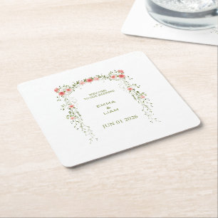 Dessous-de-verre Carré En Papier Mariage Floral Arc Rustique Vintage Rose Pâle