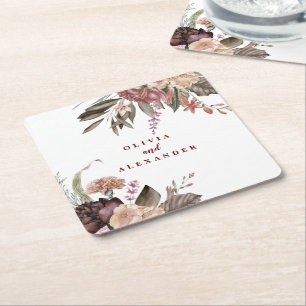Dessous-de-verre Carré En Papier Mariage floral automnal de roses bordeaux bohème