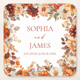 Dessous-de-verre Carré En Papier Mariage Floral Automne Élégant Rustique