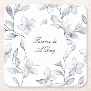 Dessous-de-verre Carré En Papier Mariage floral blanc argenté