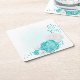Dessous-de-verre Carré En Papier mariage floral blanc turquoise