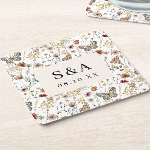 Dessous-de-verre Carré En Papier Mariage Floral Bohème Rustique
