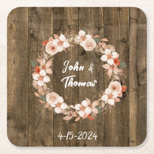Dessous-de-verre Carré En Papier Mariage Floral Bois Aquarelle Automne