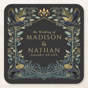 Dessous-de-verre Carré En Papier Mariage floral corbeau gothique enchanté